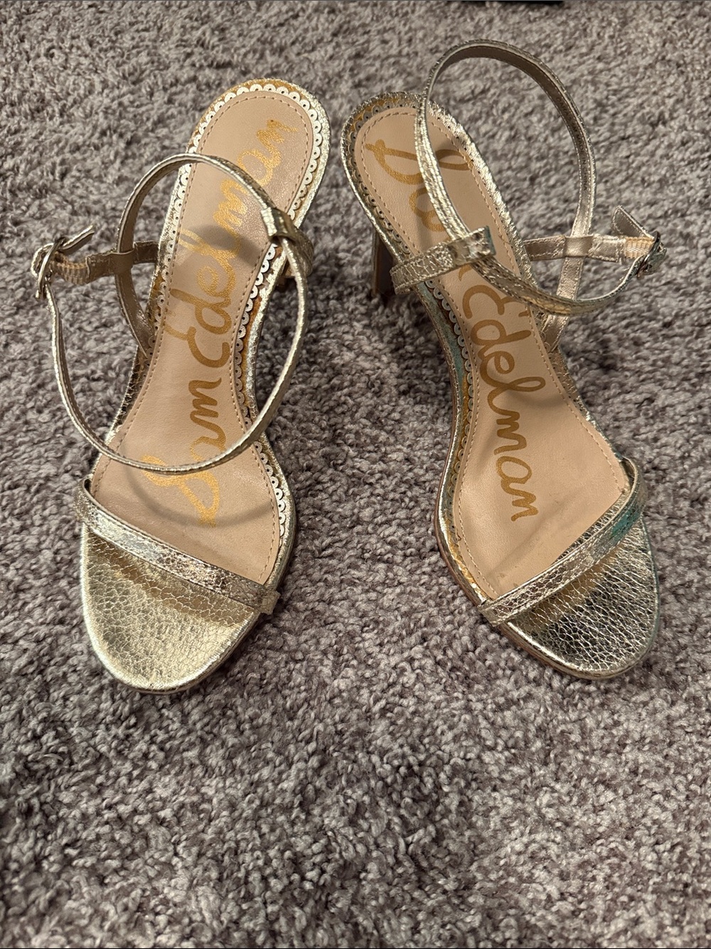 Sam Edelman Metallic Gold Open-Toe Ankle Strap Heels